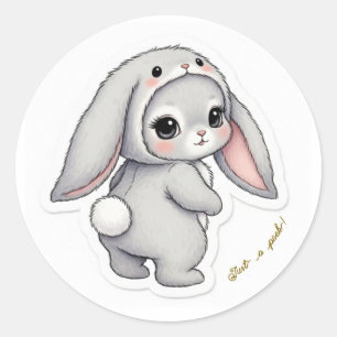 Looking Back Bunny - Adorable Fluffy Rabbit Kawaii ラウンドシール