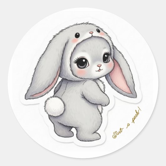 Looking Back Bunny - Adorable Fluffy Rabbit Kawaii ラウンドシール (正面)