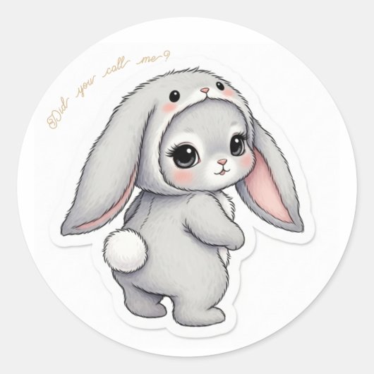 Looking Back Bunny - Adorable Fluffy Rabbit Kawaii ラウンドシール (正面)