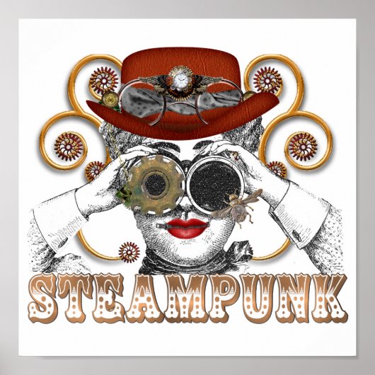 looking steampunked steampunk collage art ポスター (正面)