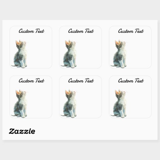 Looking Up Cat -2 | Personalized Custom Text スクエアシール (シート)