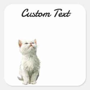 Looking Up Cat -3   Personalized Custom Text スクエアシール