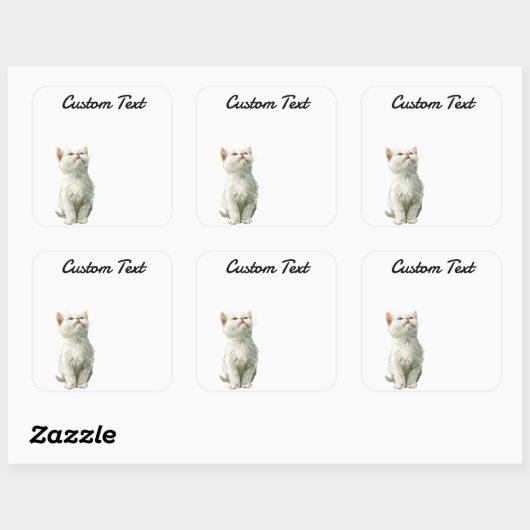 Looking Up Cat -3 | Personalized Custom Text スクエアシール (シート)