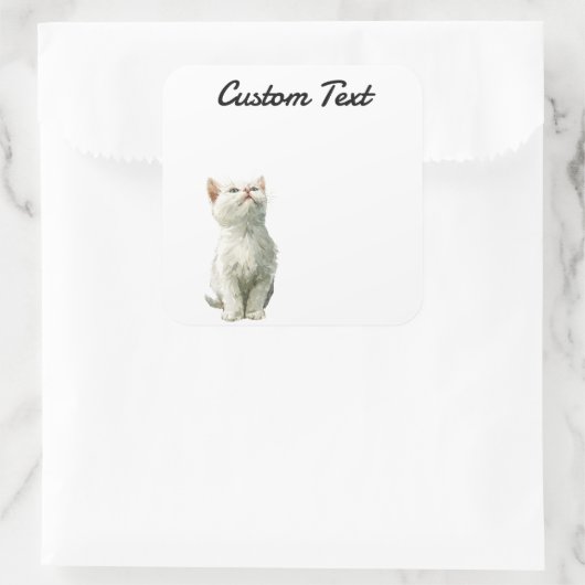 Looking Up Cat -3 | Personalized Custom Text スクエアシール (バッグ)