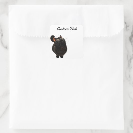 Looking Up Cat -4 | Personalized Custom Text スクエアシール (バッグ)