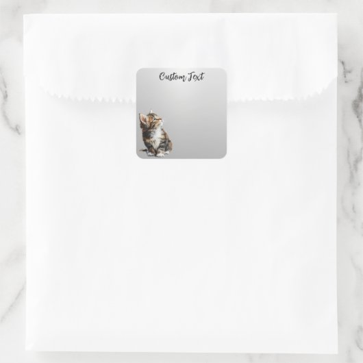 Looking Up Cat -5 | Personalized Custom Text スクエアシール (バッグ)