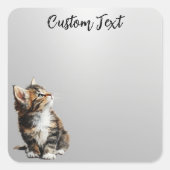 Looking Up Cat -5 | Personalized Custom Text スクエアシール (正面)