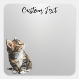 Looking Up Cat -5 | Personalized Custom Text スクエアシール