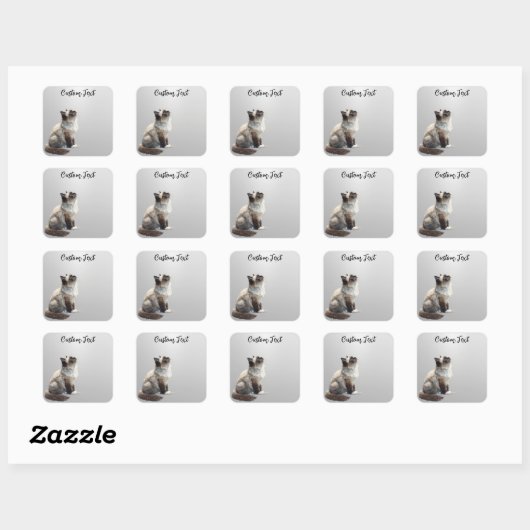 Looking Up Cat -6 | Personalized Custom Text スクエアシール (シート)