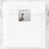 Looking Up Cat -6 | Personalized Custom Text スクエアシール (バッグ)