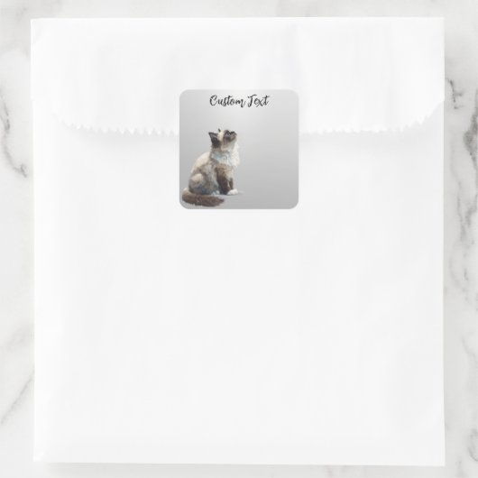 Looking Up Cat -6 | Personalized Custom Text スクエアシール (バッグ)