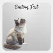 Looking Up Cat -6 | Personalized Custom Text スクエアシール (正面)