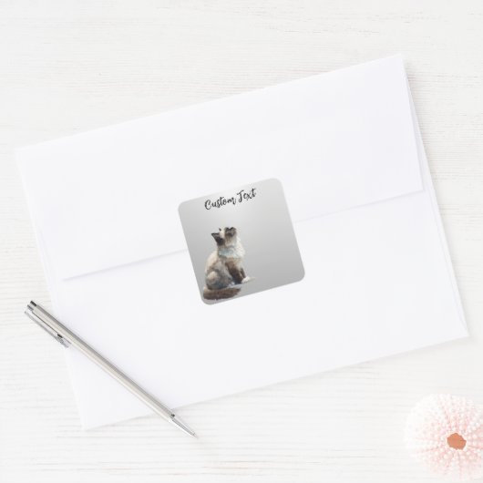 Looking Up Cat -6 | Personalized Custom Text スクエアシール (封筒)