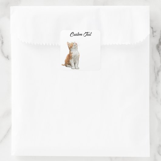 Looking Up Cat | Personalized Custom Text スクエアシール (バッグ)