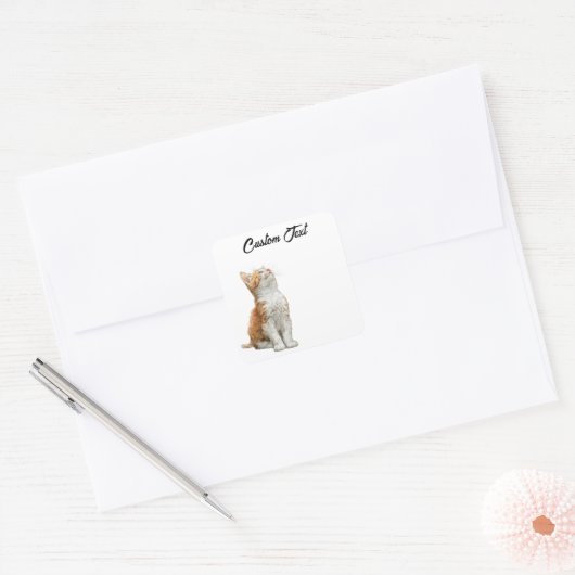Looking Up Cat | Personalized Custom Text スクエアシール (封筒)