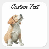 Looking Up Puppy-2 | Personalized Custom Text スクエアシール (正面)