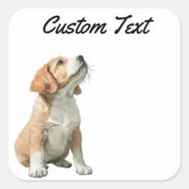 Looking Up Puppy-2 | Personalized Custom Text スクエアシール