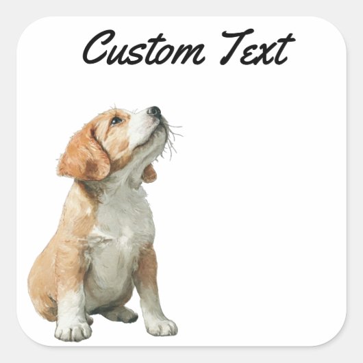 Looking Up Puppy-2 | Personalized Custom Text スクエアシール (正面)
