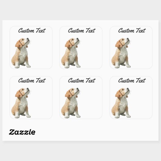 Looking Up Puppy-2 | Personalized Custom Text スクエアシール (シート)