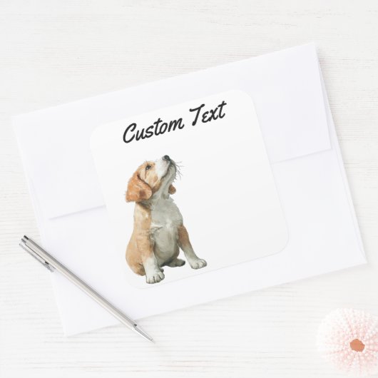 Looking Up Puppy-2 | Personalized Custom Text スクエアシール (封筒)