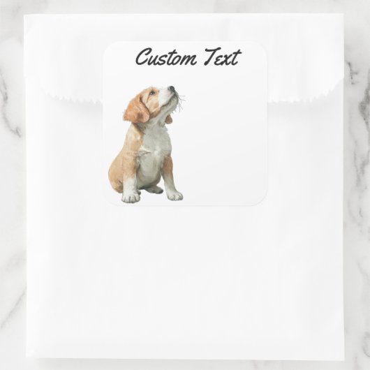 Looking Up Puppy-2 | Personalized Custom Text スクエアシール (バッグ)