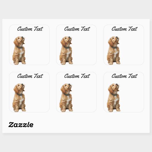 Looking Up Puppy-3 | Personalized Custom Text スクエアシール (シート)