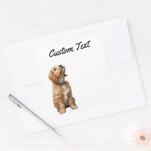 Looking Up Puppy-3 | Personalized Custom Text スクエアシール (封筒)