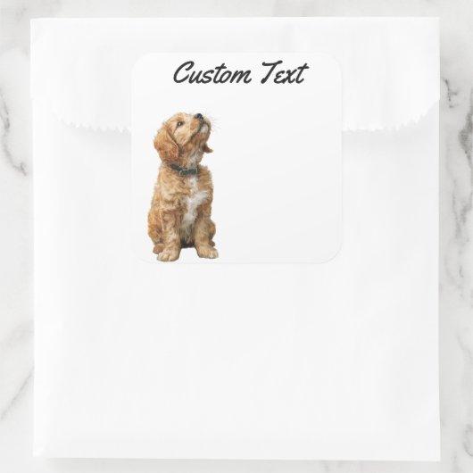 Looking Up Puppy-3 | Personalized Custom Text スクエアシール (バッグ)