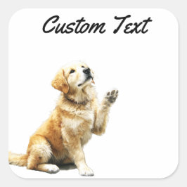 Looking Up Puppy-4 | Personalized Custom Text スクエアシール