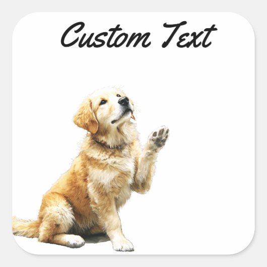 Looking Up Puppy-4 | Personalized Custom Text スクエアシール (正面)
