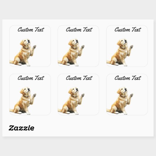 Looking Up Puppy-4 | Personalized Custom Text スクエアシール (シート)