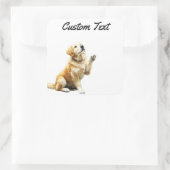 Looking Up Puppy-4 | Personalized Custom Text スクエアシール (バッグ)