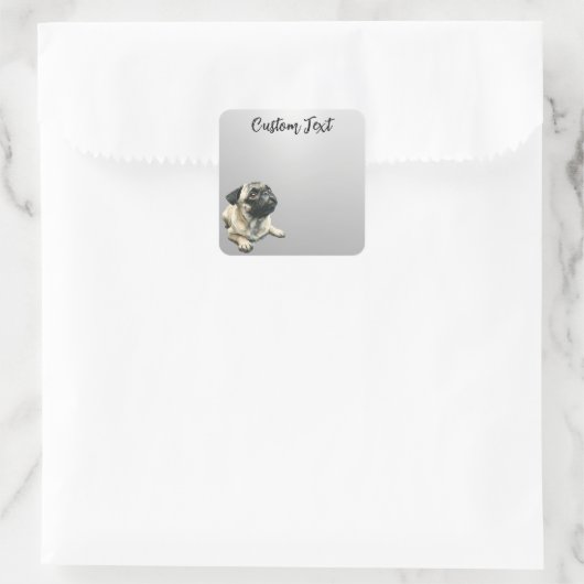 Looking Up Puppy-5 | Personalized Custom Text スクエアシール (バッグ)