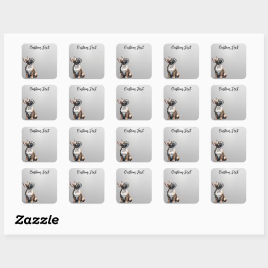 Looking Up Puppy-6 | Personalized Custom Text スクエアシール (シート)