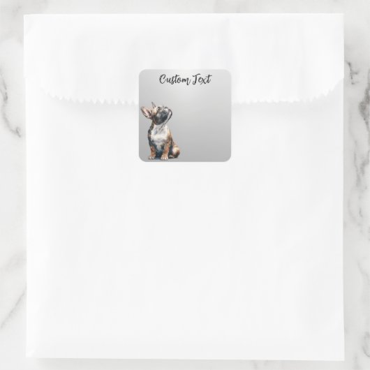 Looking Up Puppy-6 | Personalized Custom Text スクエアシール (バッグ)
