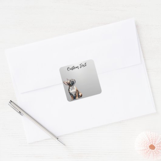 Looking Up Puppy-6 | Personalized Custom Text スクエアシール (封筒)