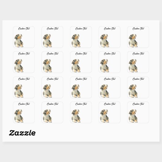 Looking Up Puppy | Personalized Custom Text スクエアシール (シート)