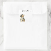 Looking Up Puppy | Personalized Custom Text スクエアシール (バッグ)