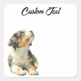 Looking Up Puppy | Personalized Custom Text スクエアシール
