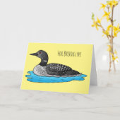 Loon bird cartoon illustration カード (黄色い花)