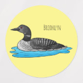 Loon bird cartoon illustration ラベル (デザイン2)