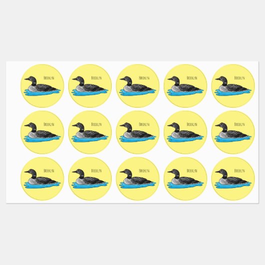 Loon bird cartoon illustration ラベル (シート)