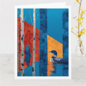 Loon in a birch forest, North Woods  カード (黄色い花)