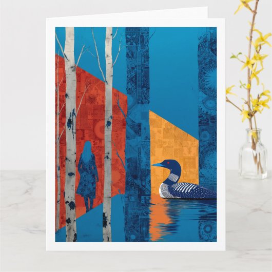 Loon in a birch forest, North Woods カード (黄色い花)