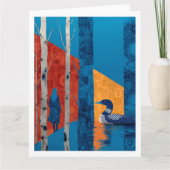 Loon in a birch forest, North Woods カード (正面)