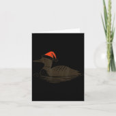 Loon Lover Santa Hat Christmas Bird Watching Xmas カード (正面)
