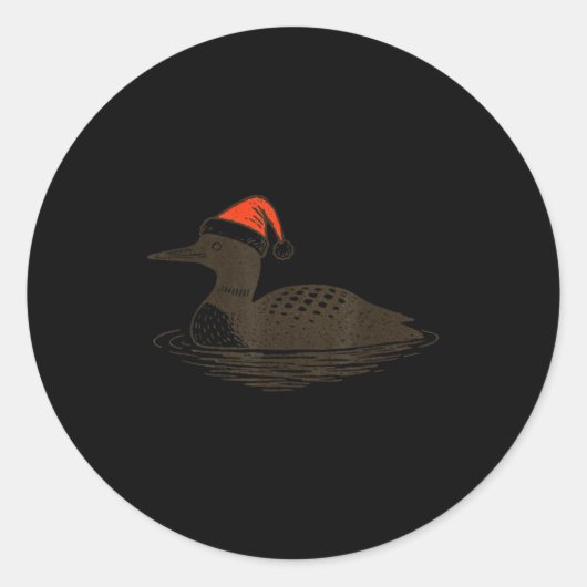 Loon Lover Santa Hat Christmas Bird Watching Xmas  ラウンドシール (正面)