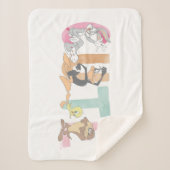 LOONEY TUNES™かわいい水色ワードマーク シェルパブランケット (正面)