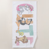 LOONEY TUNES™かわいい水色ワードマーク ビーチタオル (正面)