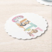 LOONEY TUNES™かわいい水色ワードマーク ペーパーコースター (アングル)